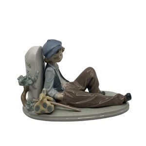 Lladro #5399 "Time to Rest" Hobo Boy Resting at Milestone Marker Porcelain Fig